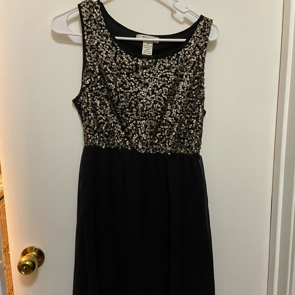 black cocktail dress with gold sequins
